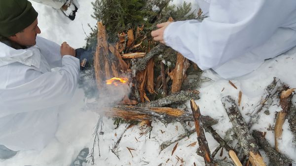 Fire preparation in a survival practice 