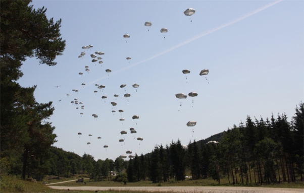 Parachute jump during the exercise