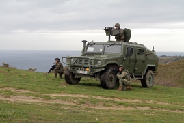 High Mobility Tactical Vehicle in Jaizquíbel (Guipúzcoa), with the Cantabrian Sea in the background